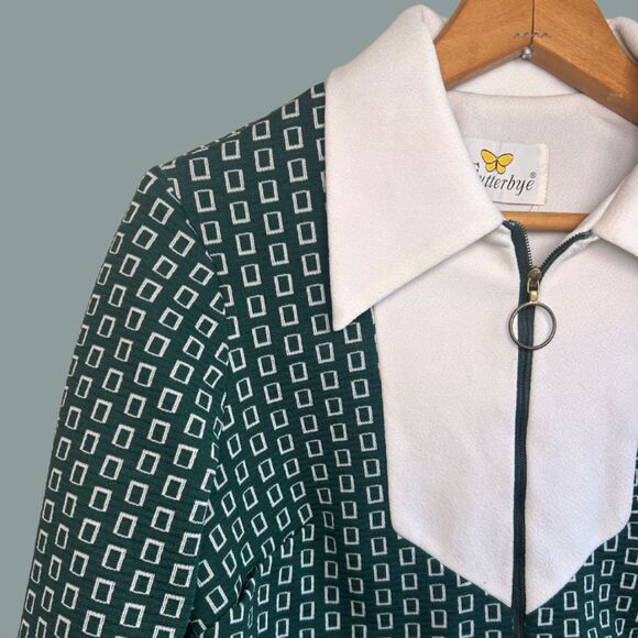 Vintage 70s Flutterbye Pointed Collar Zipper Front Shirt - Picture 2 of 8